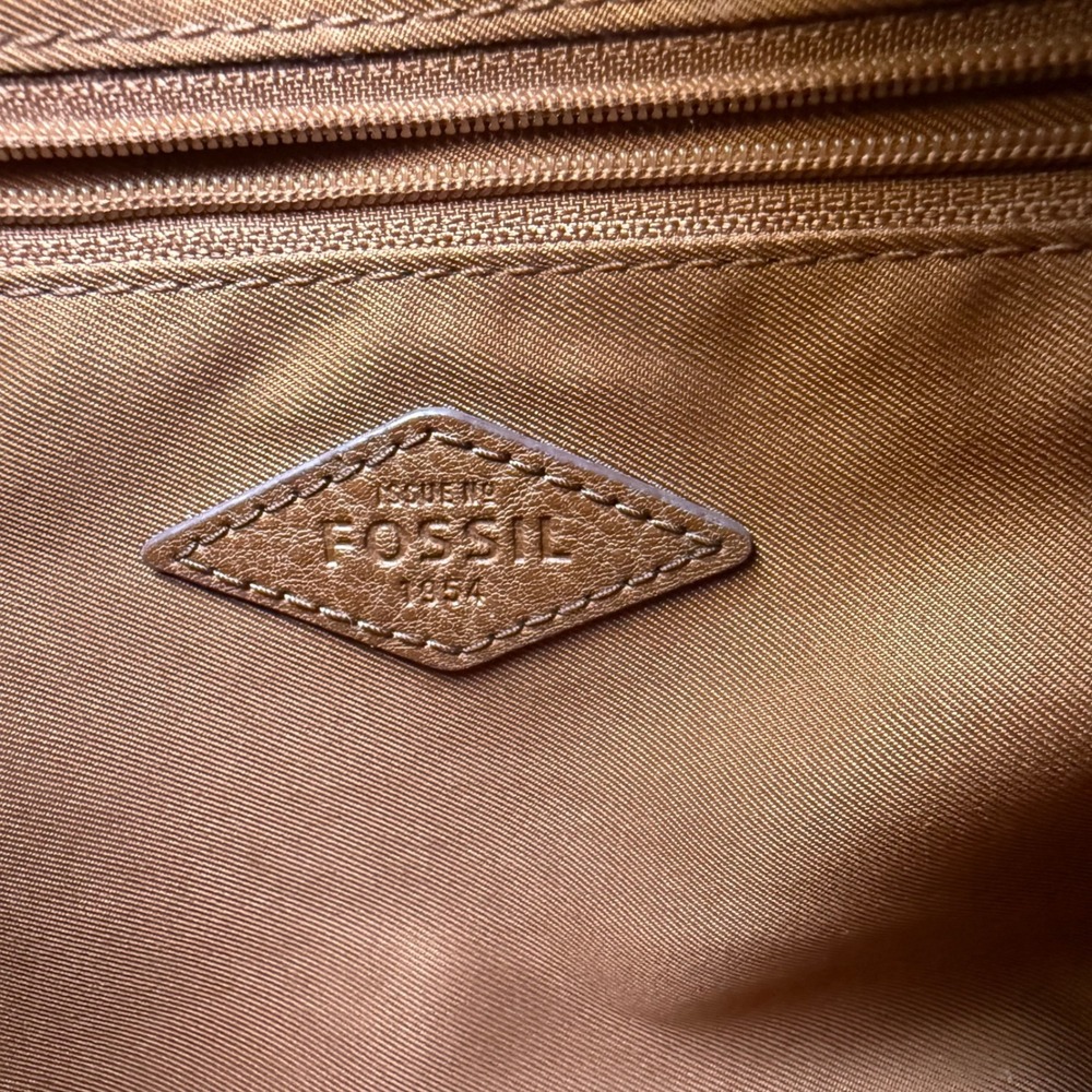 Fossil Kinley Crossbody Purse Front‎ Flap Pocket Blue Aztec Fabric Tan Leather - Picture 7 of 10